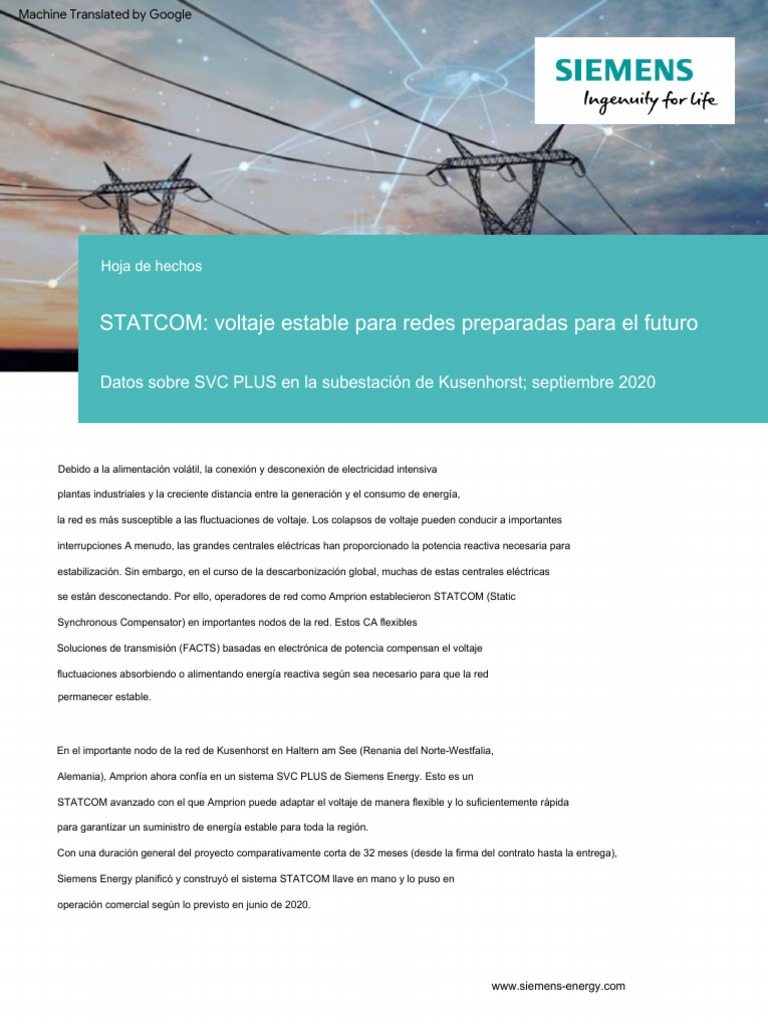 Factsheet STATCOM Kusenhorst EN | PDF | Central eléctrica | Ingenieria ...