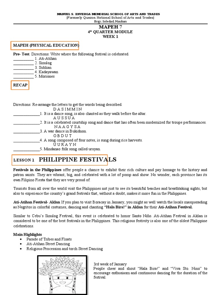 Philippine Festivals Mapeh Module 7 Pdf Cebu Philippines