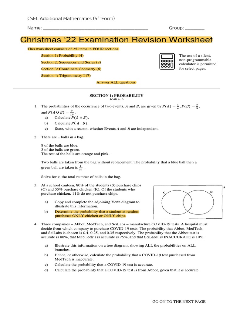 Csec add maths christmas 22 examination revision worksheet pdf