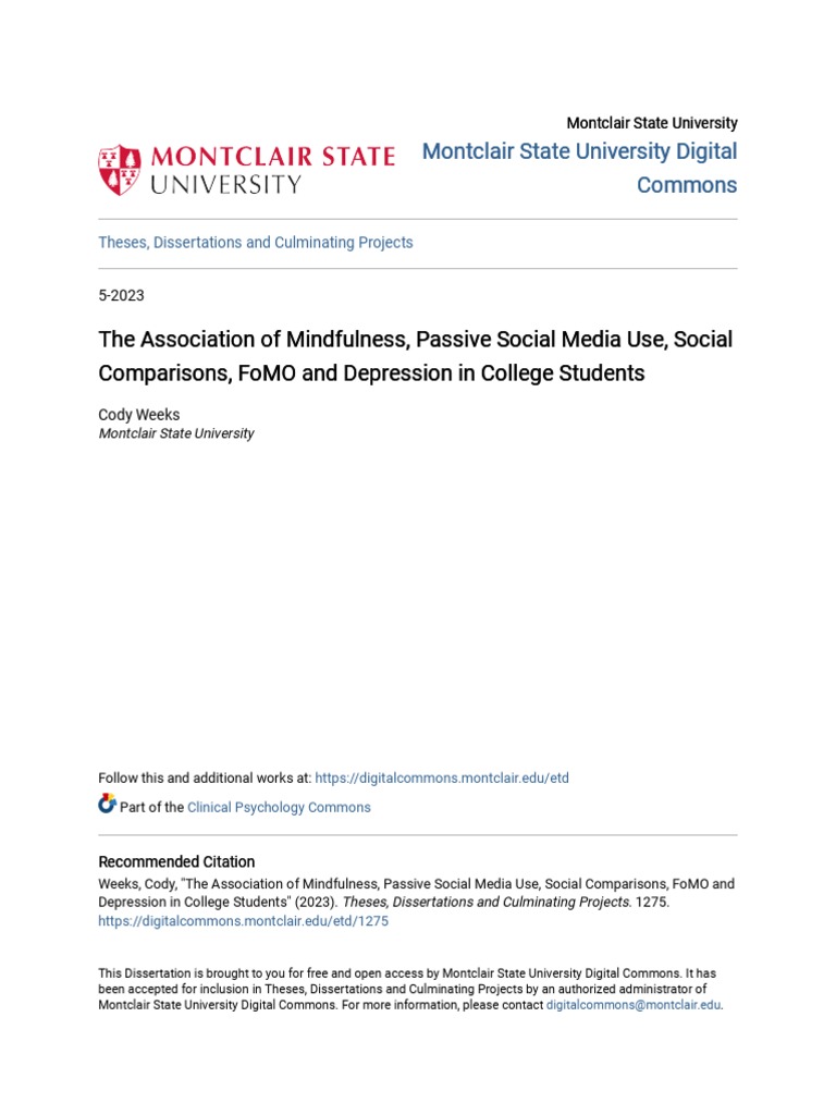 The Association of Mindfulness Passive Social Media Use Social | PDF ...