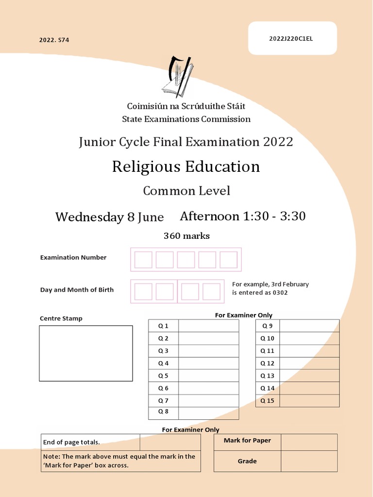2022 Junior Cert Religious Education Exam | PDF