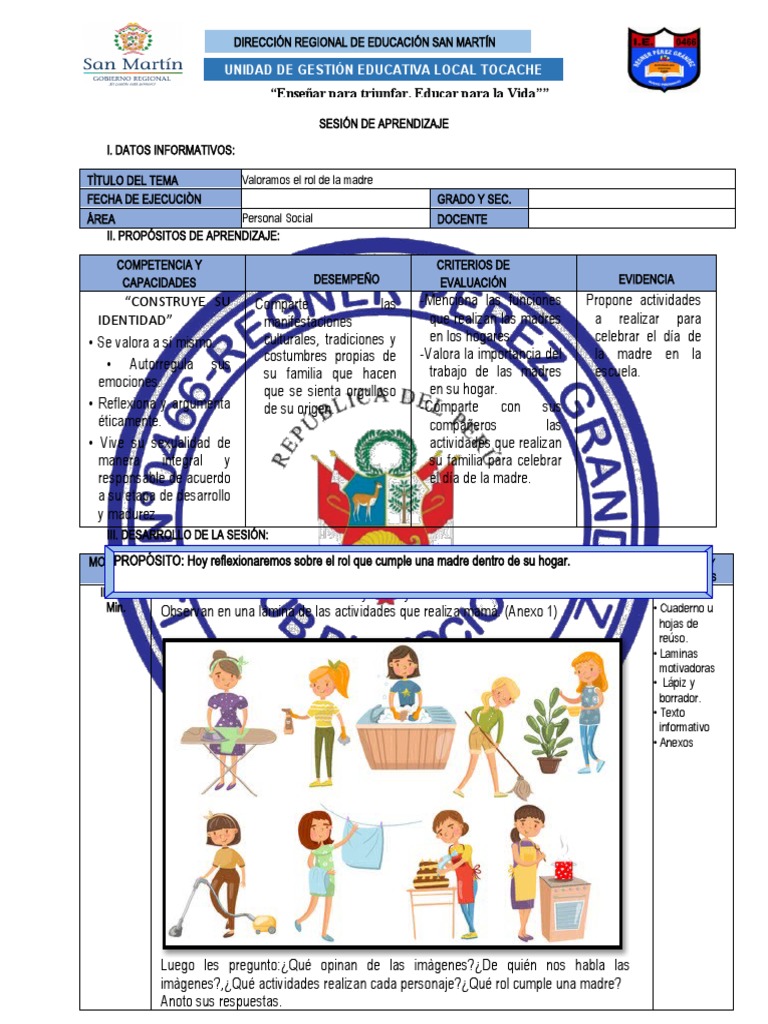 D1 A2 SESION PS. Valoramos El Rol de La Madre | PDF | Evaluación ...