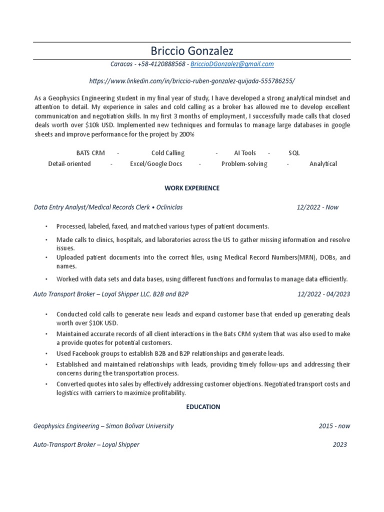 Brick CV | PDF | Customer Relationship Management | Sales