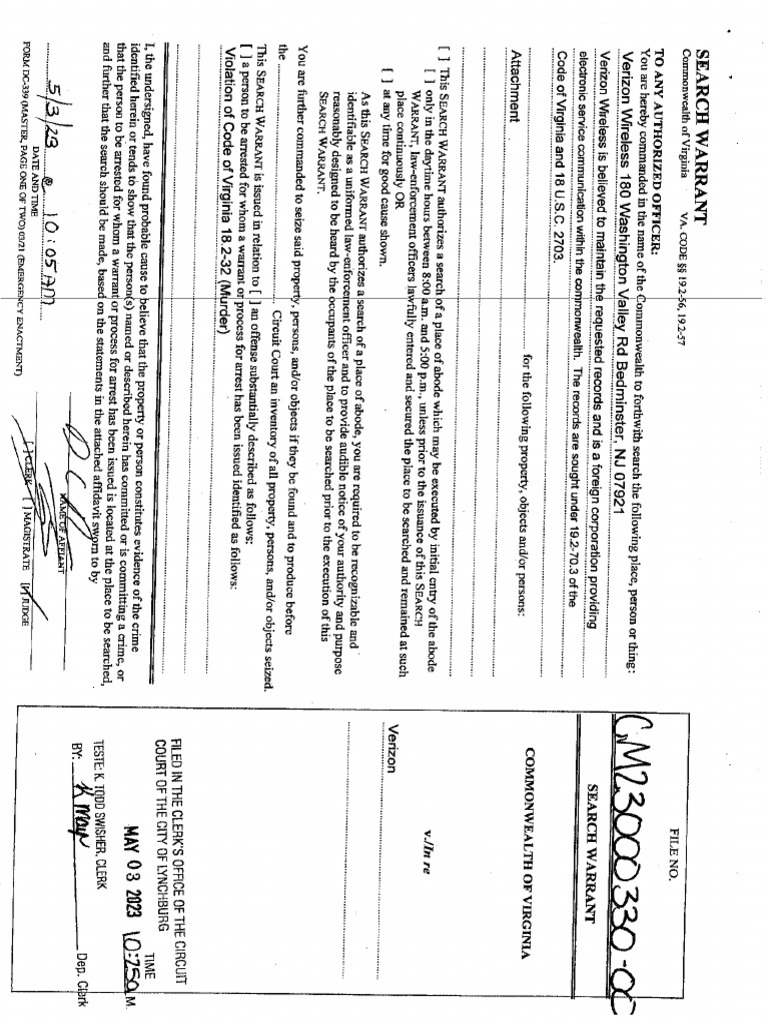 Kingston Campbell Search Warrants PDF