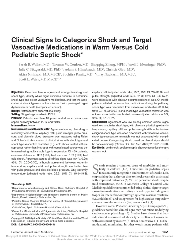 Warm Vs Cold Shock PDF Shock (Circulatory) Blood Pressure