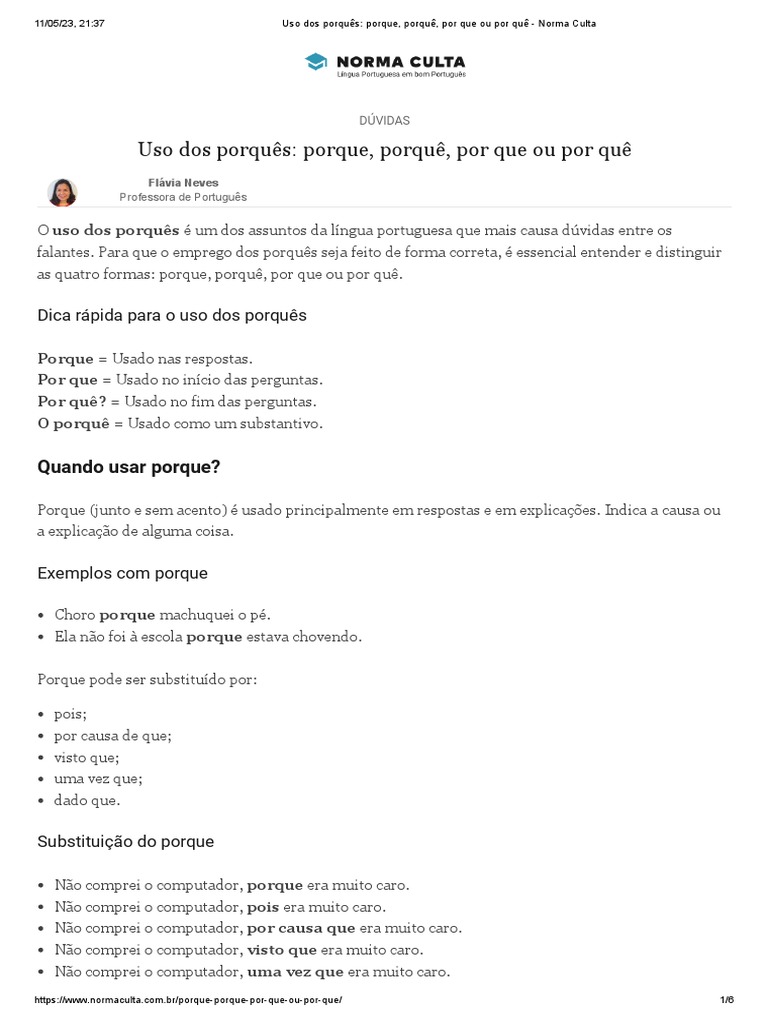 Uso dos Porquês na Língua Portuguesa | PDF | Artes Linguísticas e ...