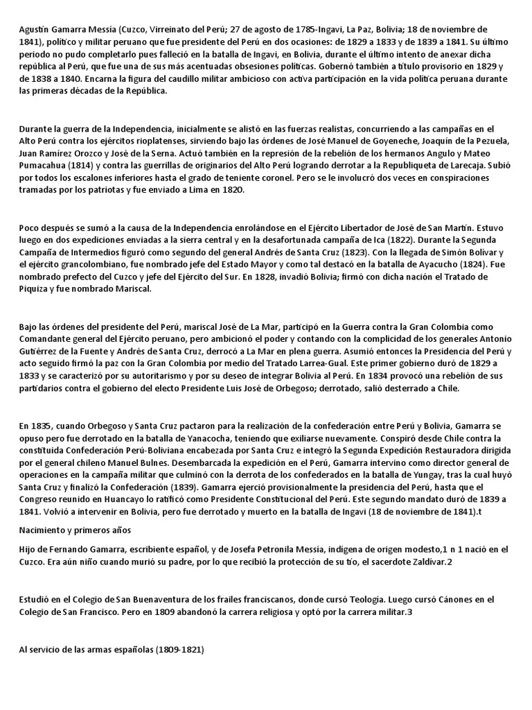 Agustín Gamarra: Biografía y Legado | PDF | Perú | Conflictos del ...