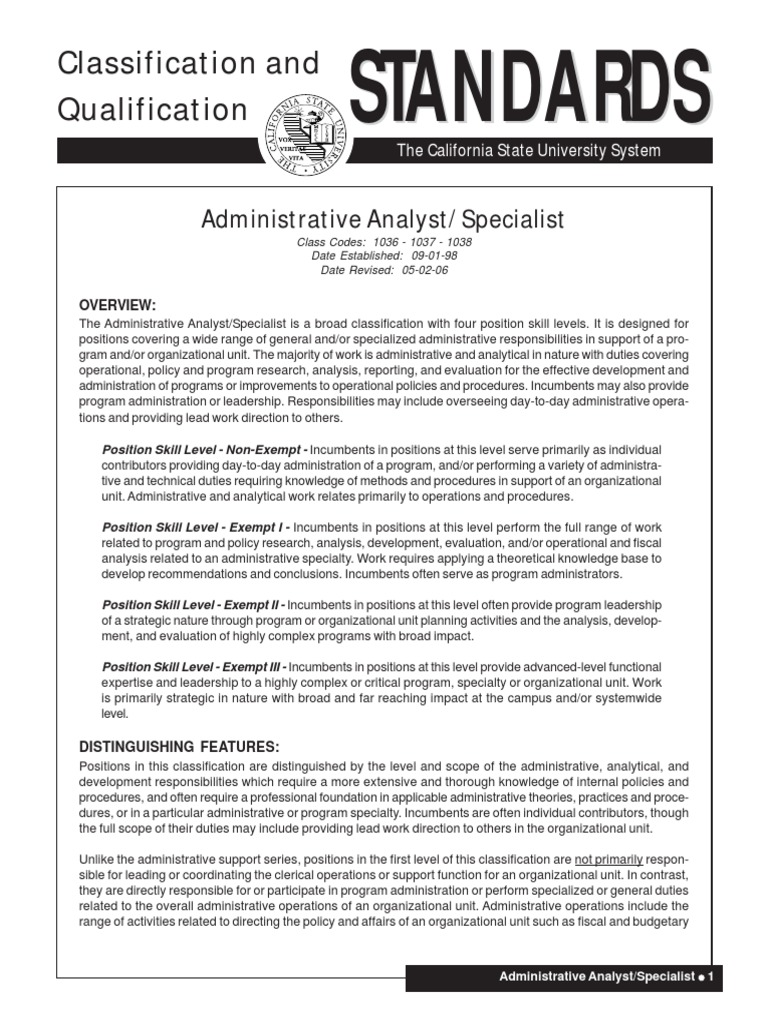 Administrative Analyst/Specialist Overview | PDF | Policy | Expert
