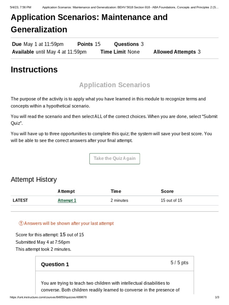 Application Scenarios Maintenance and Generalization BEHV 5618
