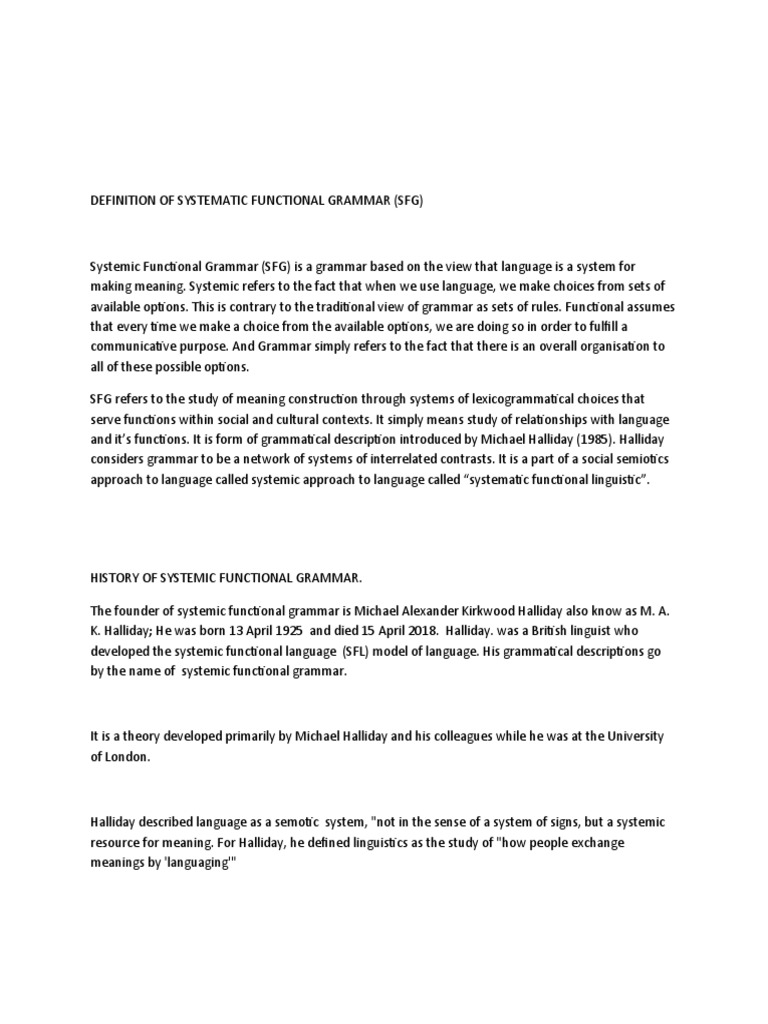 Overview of Systemic Functional Grammar | PDF | Grammar | Linguistics