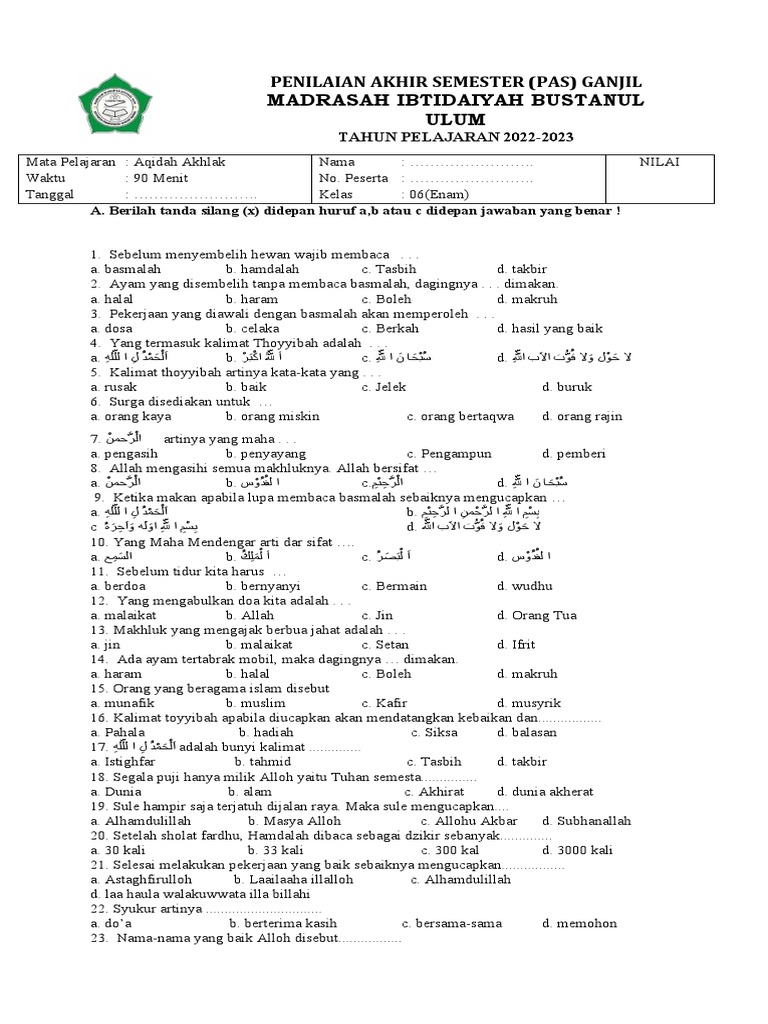 Soal Aqidah Akhlak | PDF