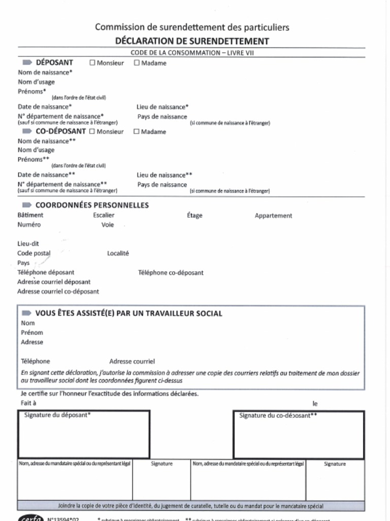 Dossier de Surendettement 2020 PDF