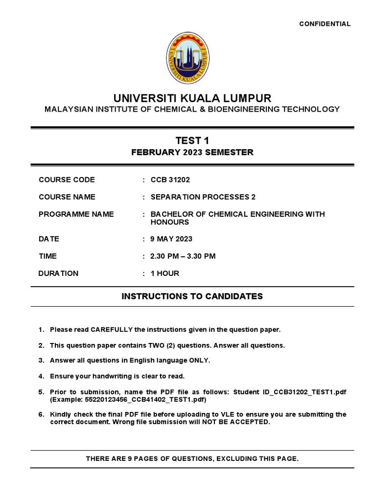 Separation Processes Test 1 | PDF | Physical Sciences | Metrology