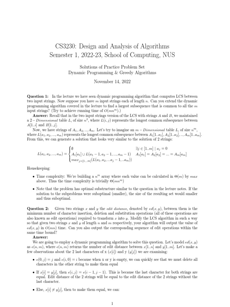 Solutions Practice Set DP Greedy | PDF | Dynamic Programming | Time ...
