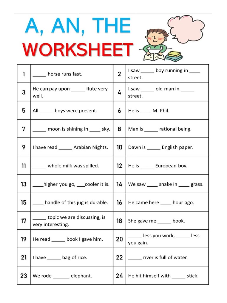 A An The Worksheet | PDF