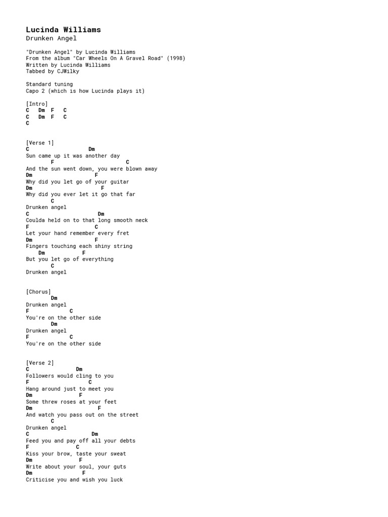 Chords LucindaWilliams DrunkenAngel PDF