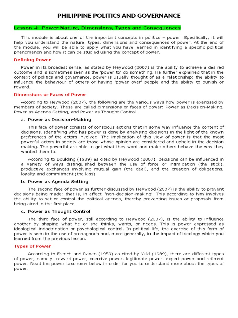 Understanding Power in Philippine Politics | PDF | Power (Social And ...