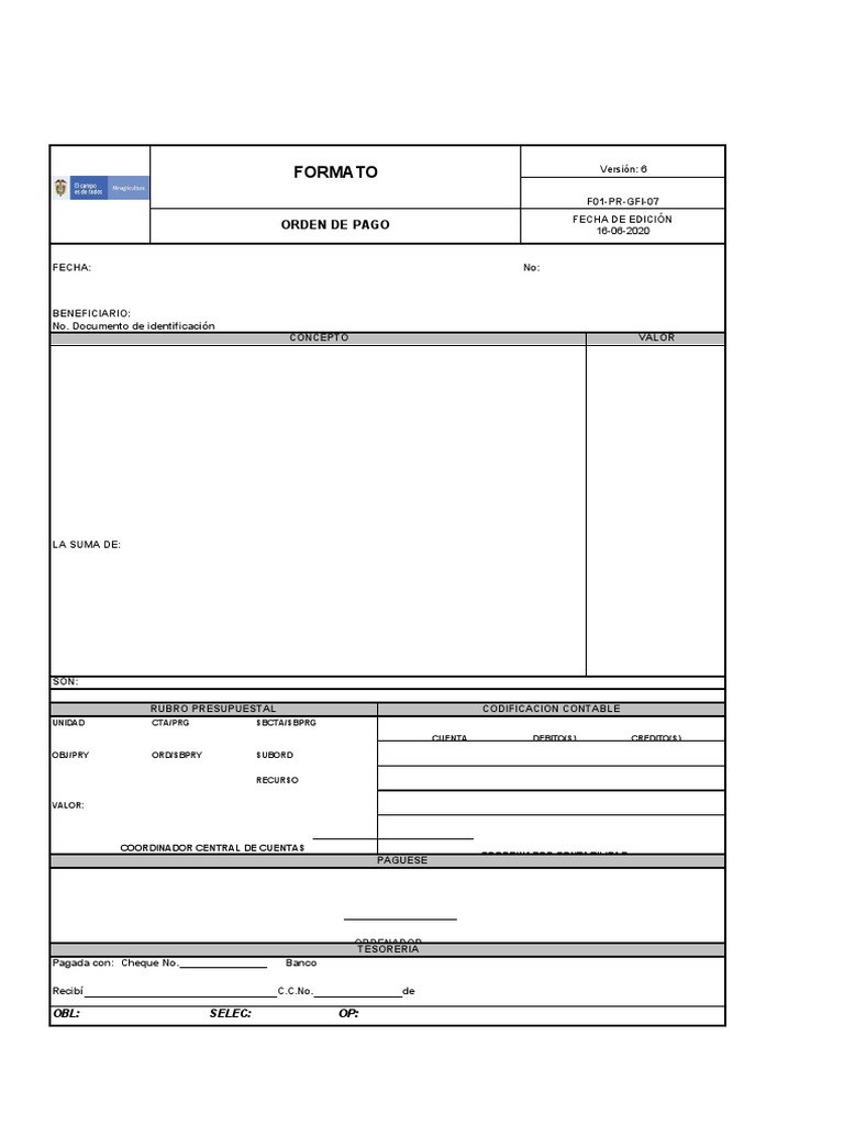 Formato Orden de Pago V6 | PDF