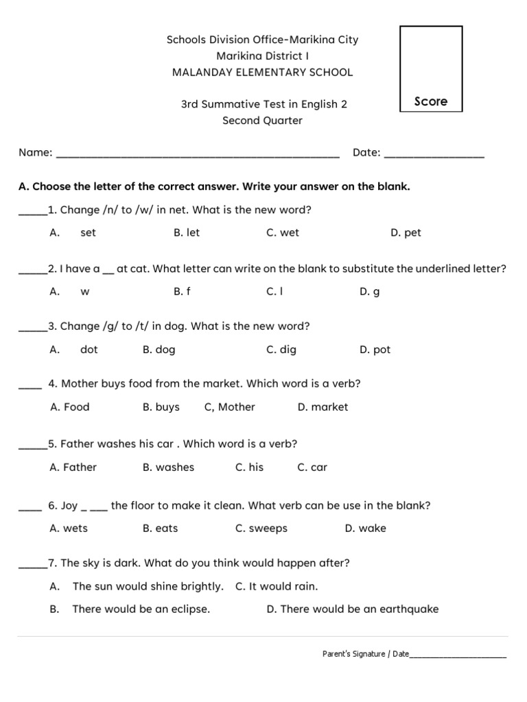 3rd Summative Test in English 2 2nd Quarter | PDF | Language Arts ...