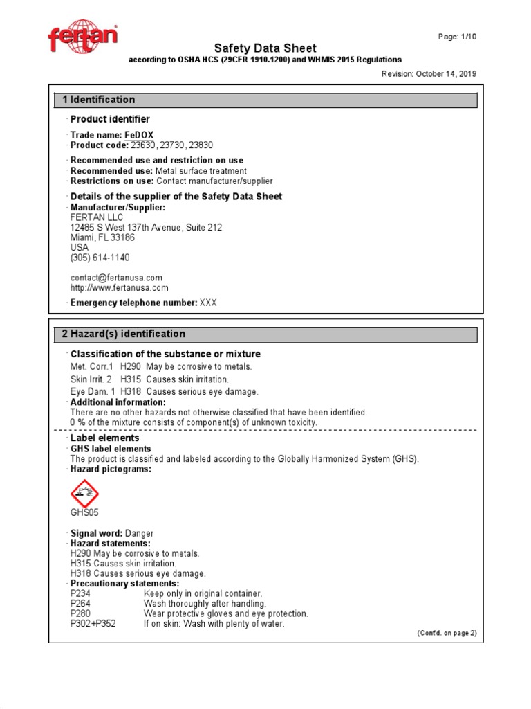 Rust remover concentrated pdf dangerous goods workplace
