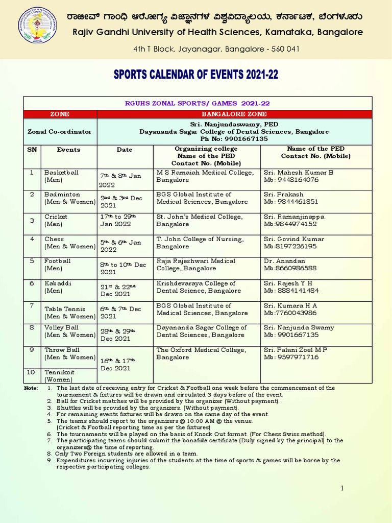Sports Calendar | PDF