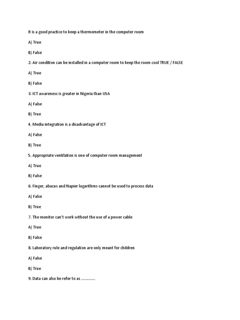 jss1 Ict Exam PDF Random Access Memory Computer Memory