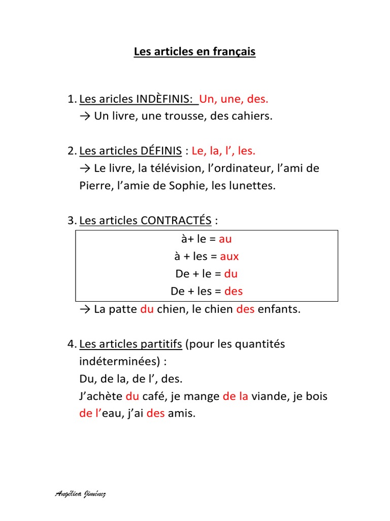 Articles En Français _ Les Articles En Français Exemples – SFKAD