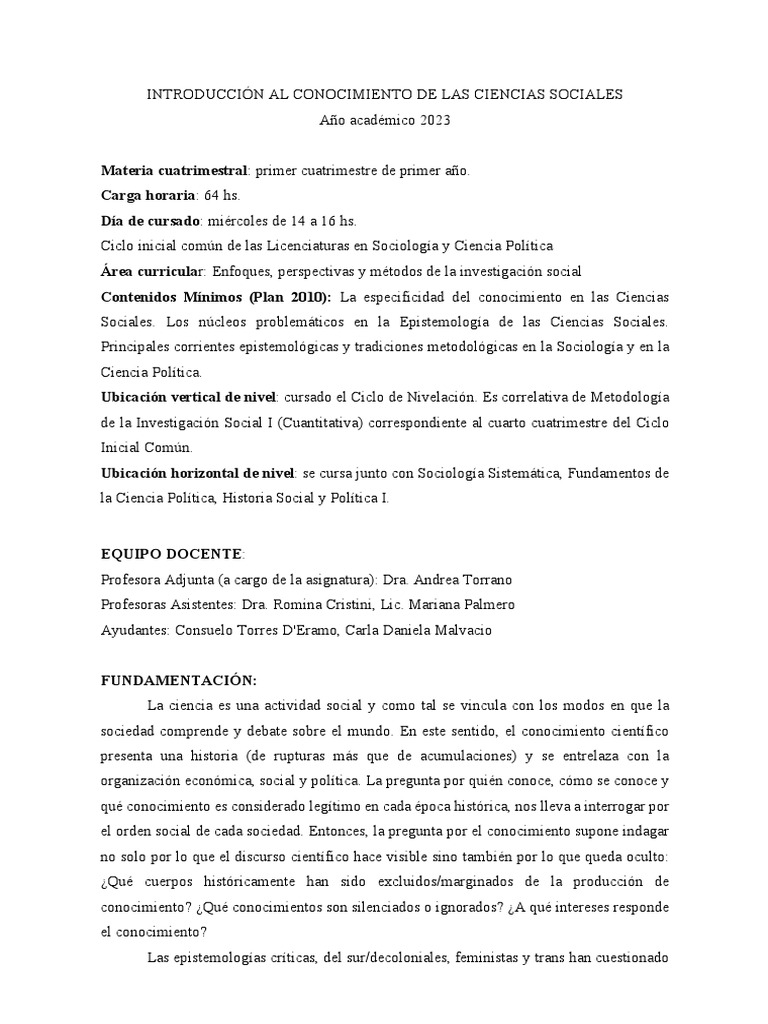 Introducción a las Ciencias Sociales 2023 | PDF | Conocimiento ...