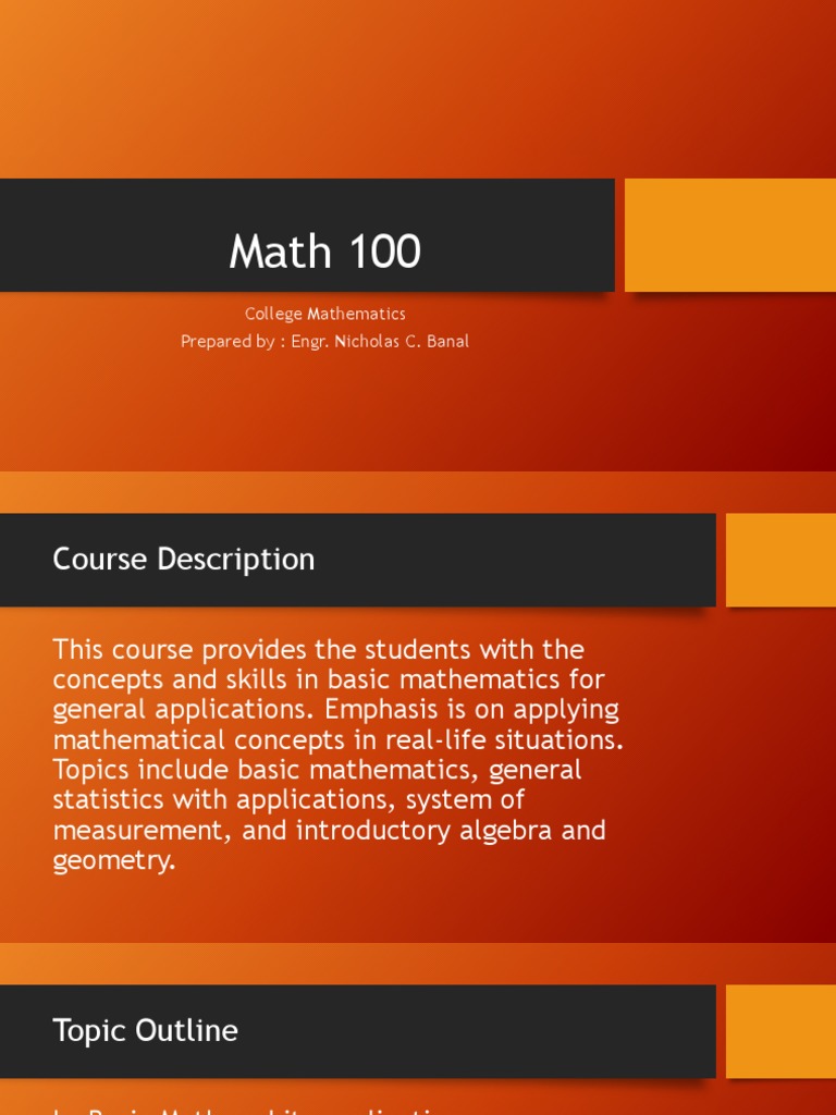 0 Math 100 Topic Outline | PDF