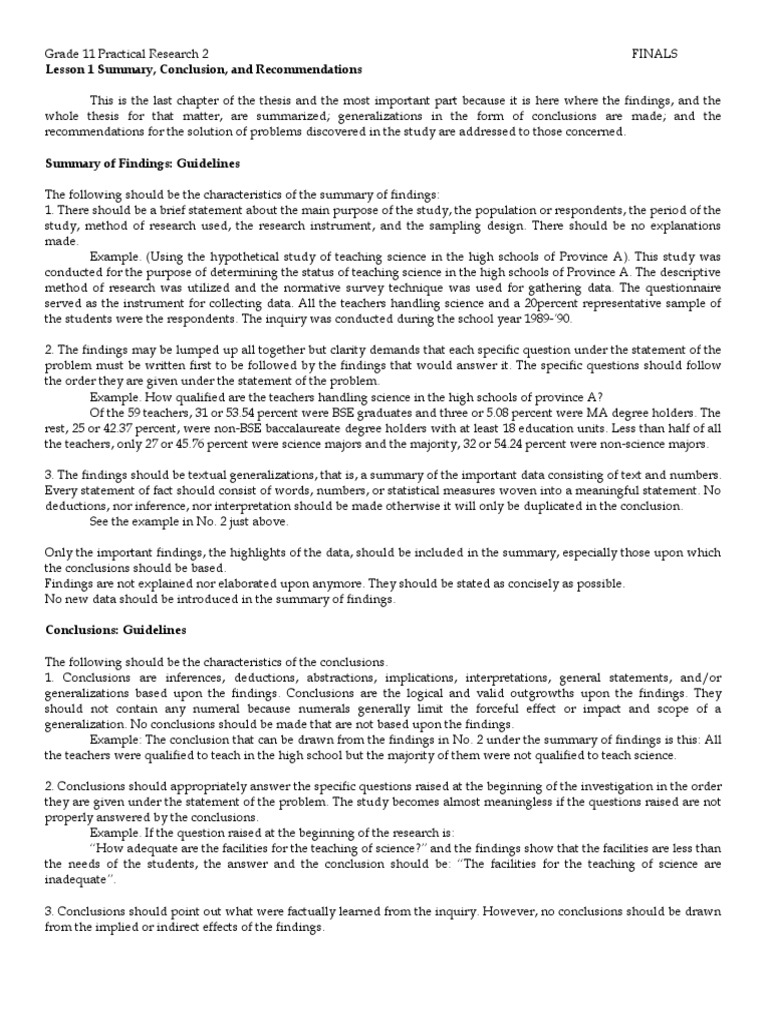 Lesson 1 NOTES Summary Conclusion and Recommendations | PDF | Survey ...