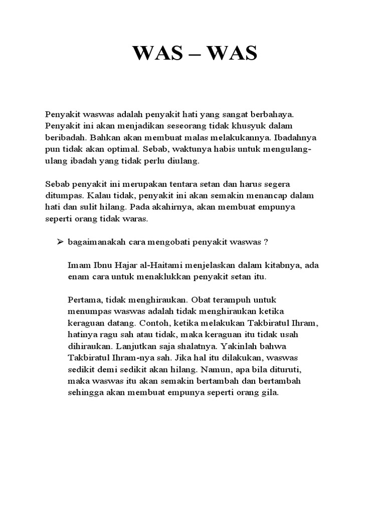 Mengatasi Penyakit Waswas dalam Ibadah | PDF