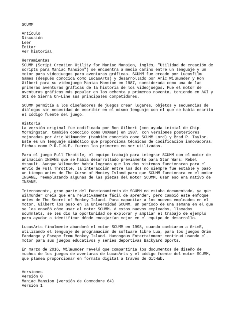 SCUMM | PDF | Desarrollo de software | Videojuegos