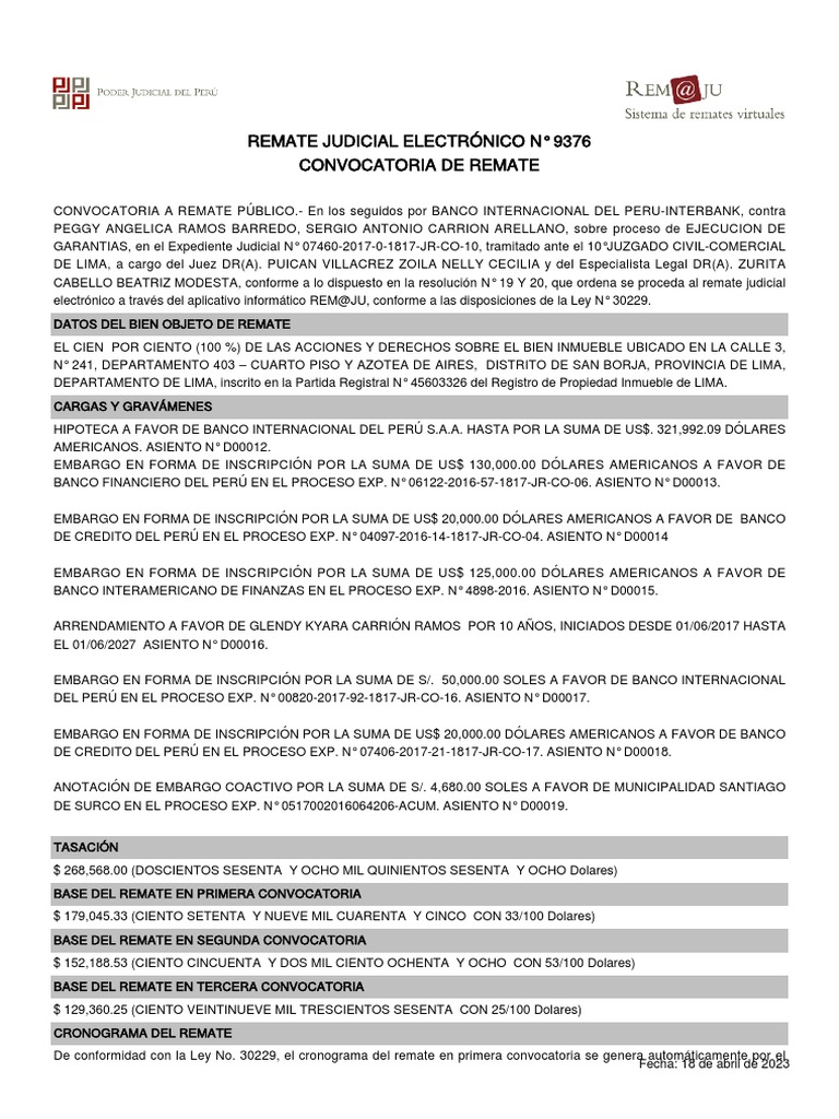Remate Judicial Electrónico N° 9376 en Lima | PDF | Derecho