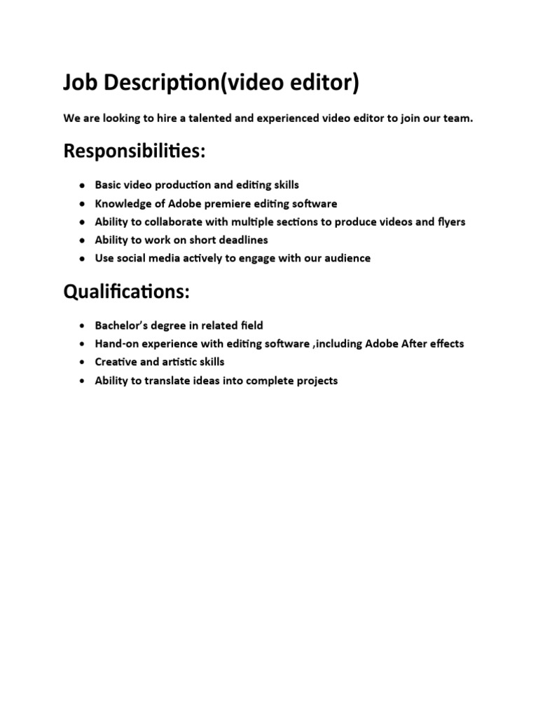 Job Description(Video Editor) PDF