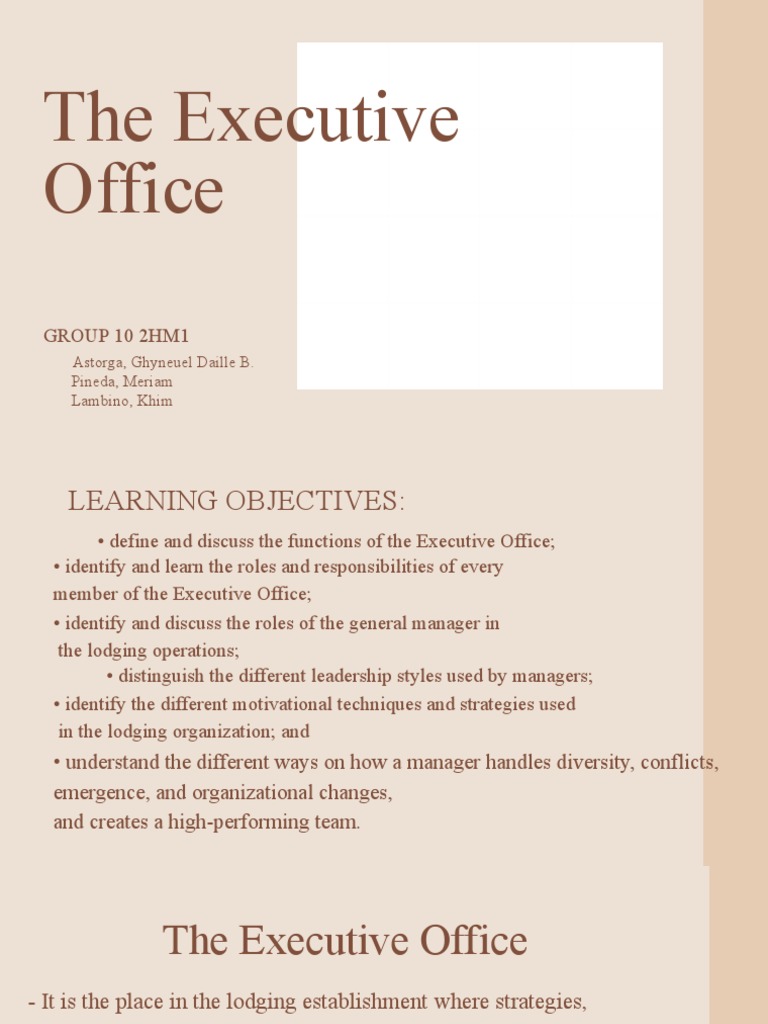 Executive Office Functions in Hotels | PDF | Leadership | Diversity ...