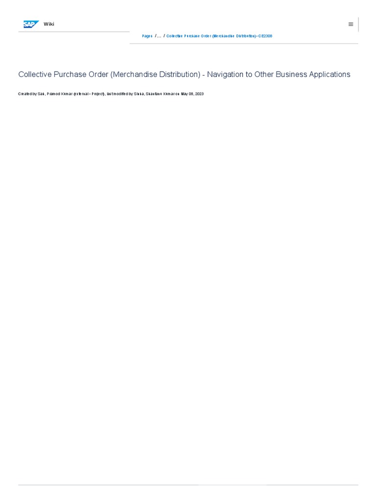 Collective Purchase Order (Merchandise Distribution) - Navigation To ...