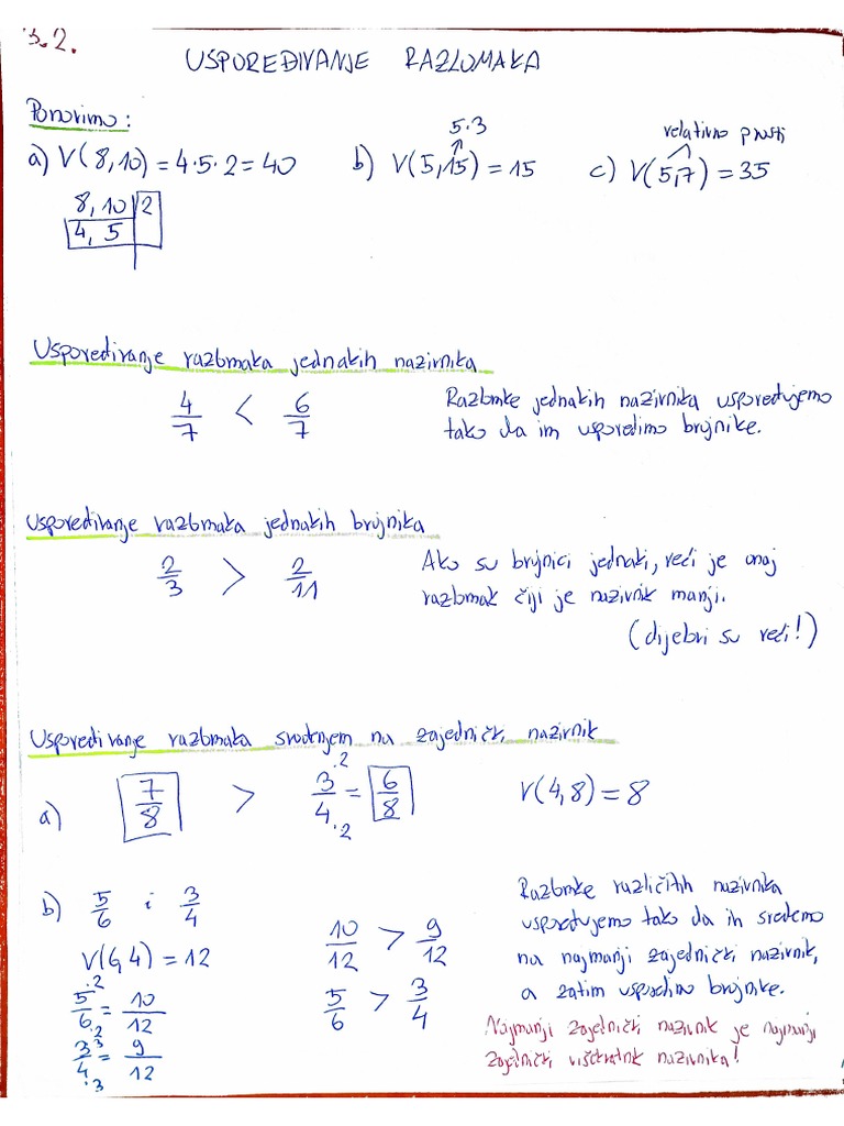 Plan Ploče - Uspoređivanje Razlomaka | PDF