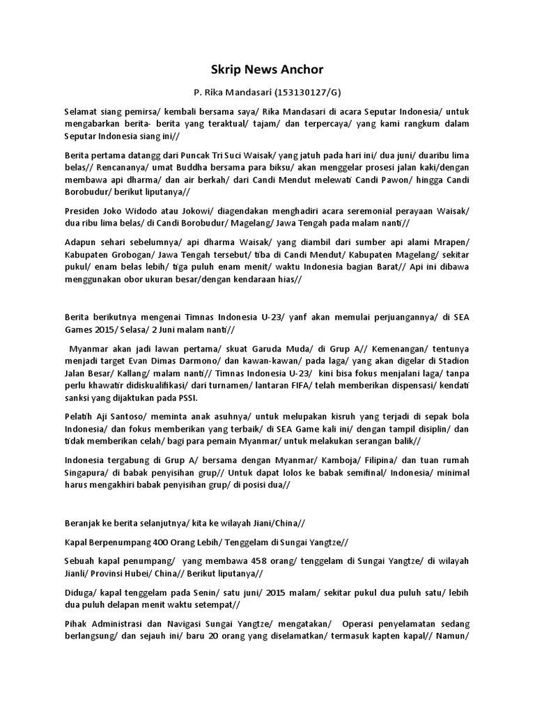 Skrip News Anchor Pratiwi Rika | PDF | Olahraga & Rekreasi
