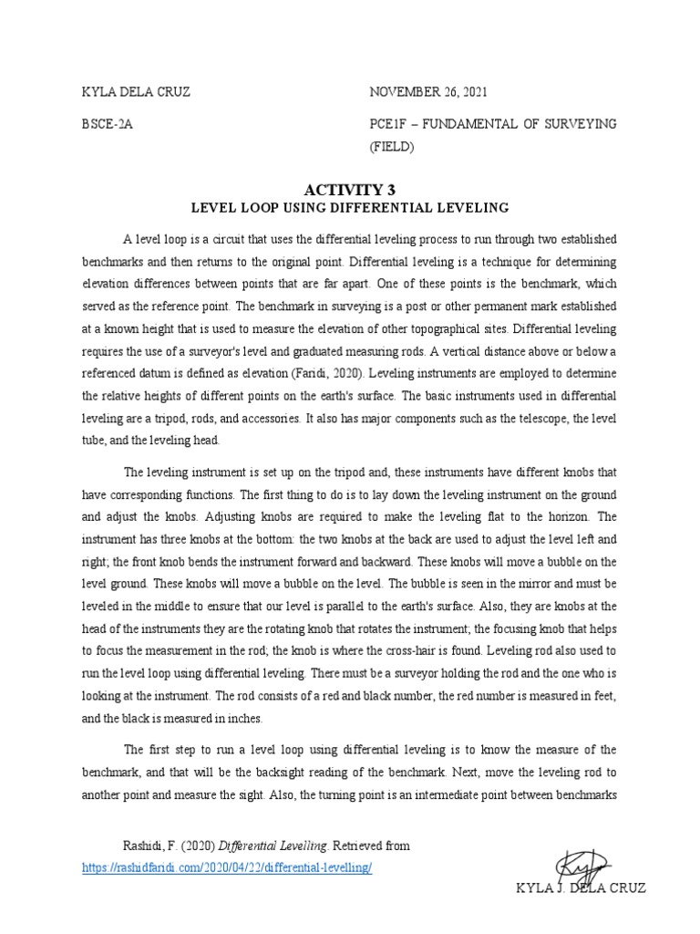 Differential Levelling PDF Surveying Height