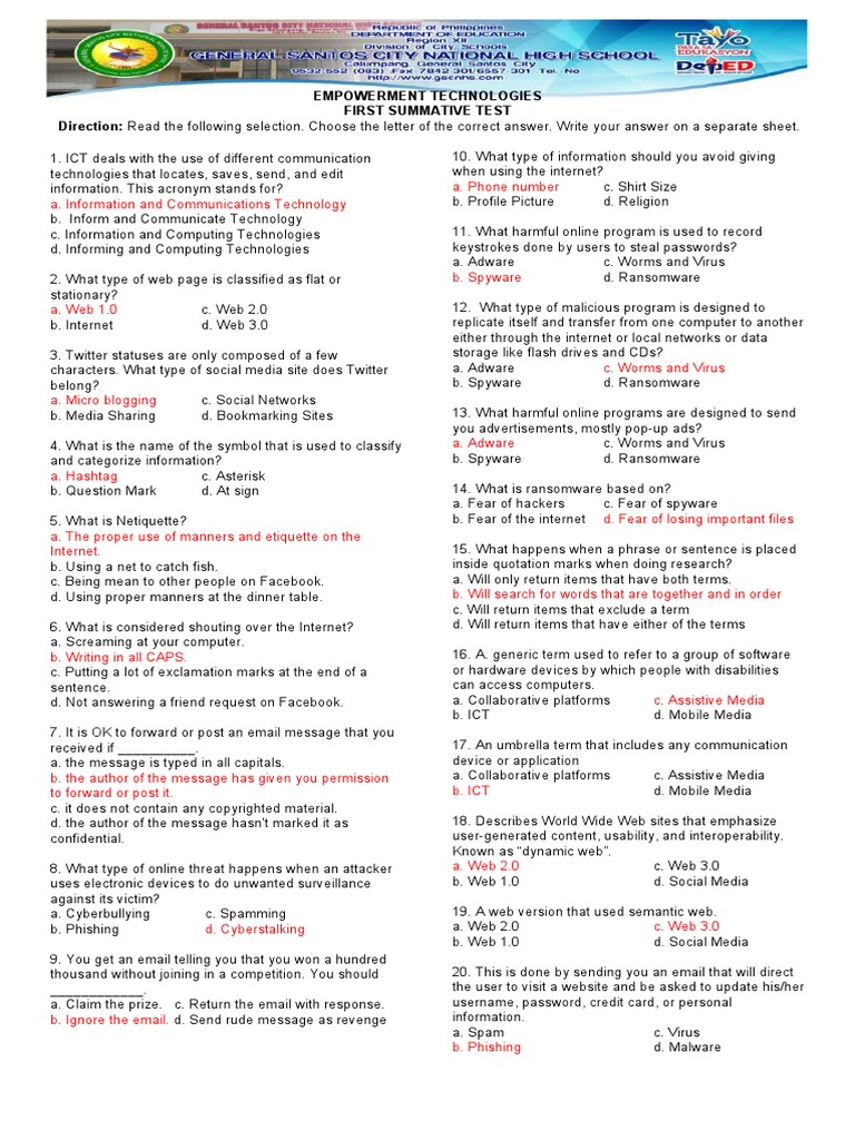 EMPOWERMENT TECHNOLOGIES 1stSUMMATIVE | PDF | World Wide Web | Internet ...