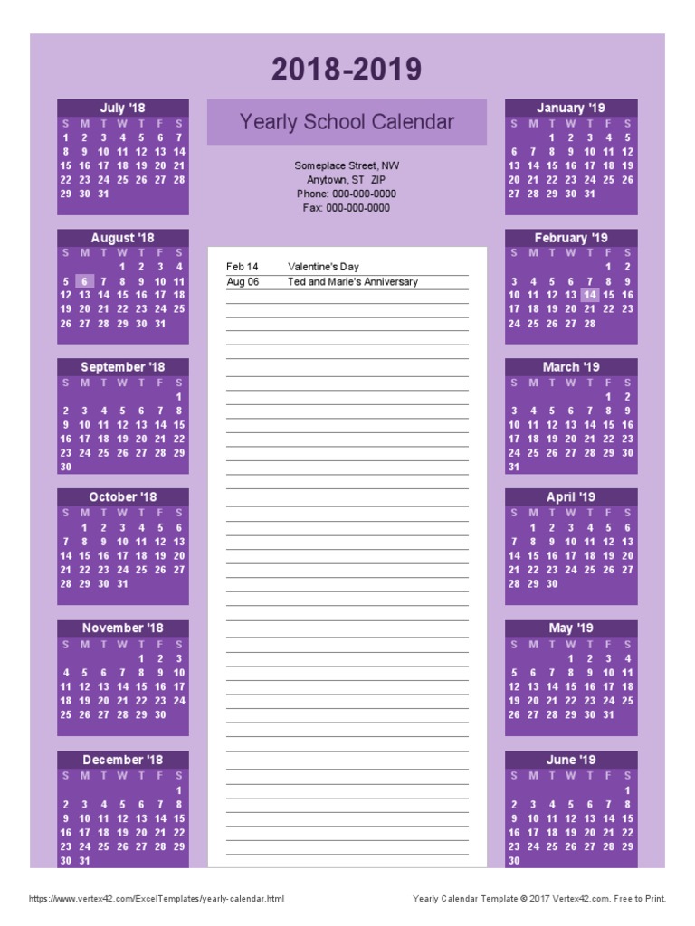 Yearly School Calendar Bold Theme | PDF
