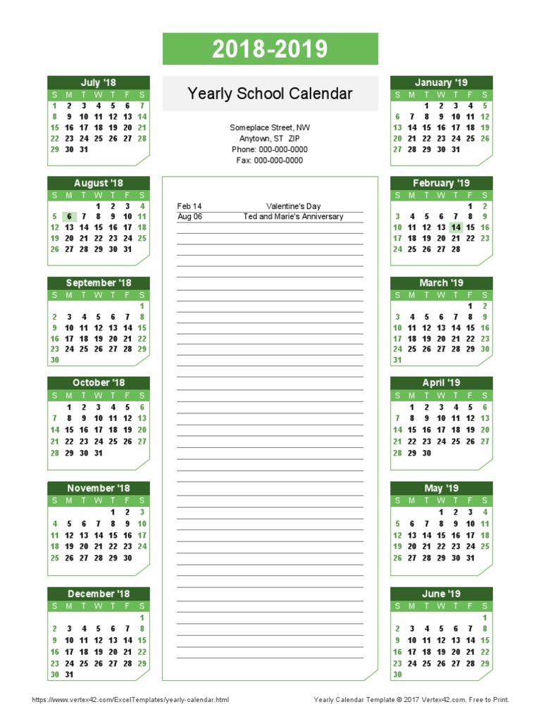 Yearly School Calendar Chamfer Theme | PDF