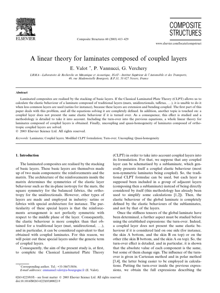 A Linear Theory For Laminates Composed of Coupled Layers E. Valot, P