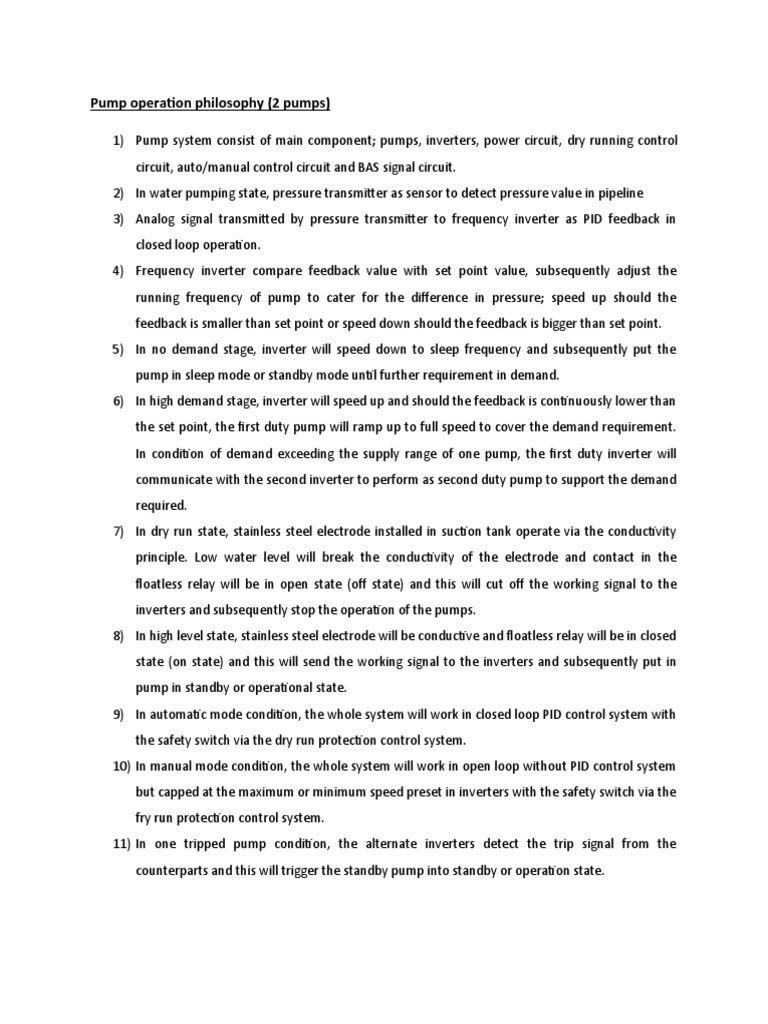 Pump Operation Philosophy Pdf Pump Power Inverter