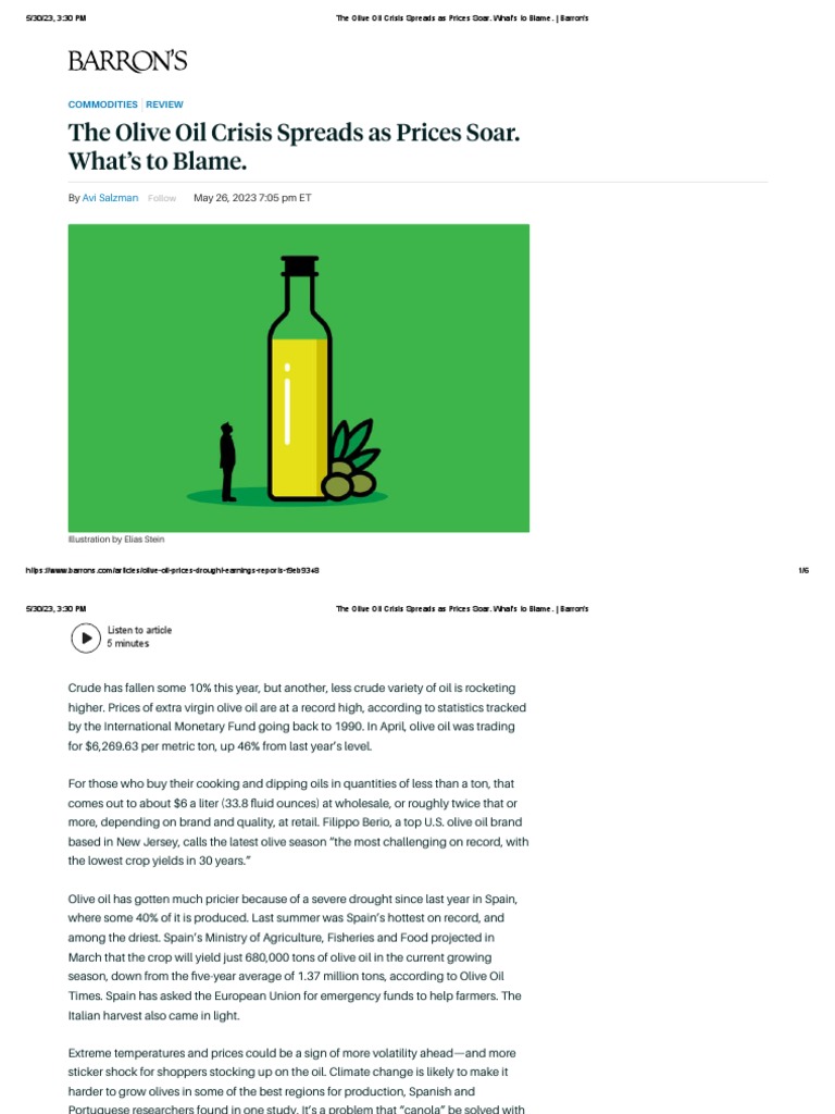 The Olive Oil Crisis Spreads As Prices Soar. What