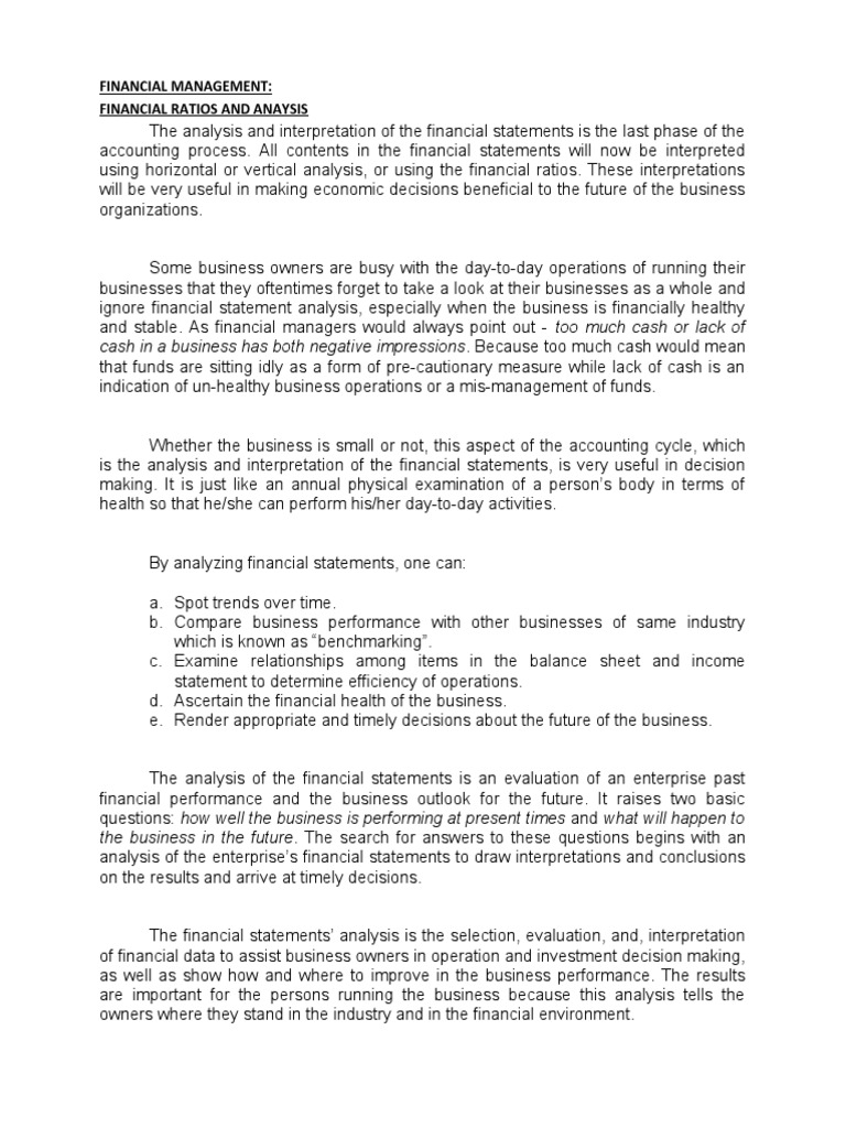 Financial Ratios and Statement Analysis | PDF | Business