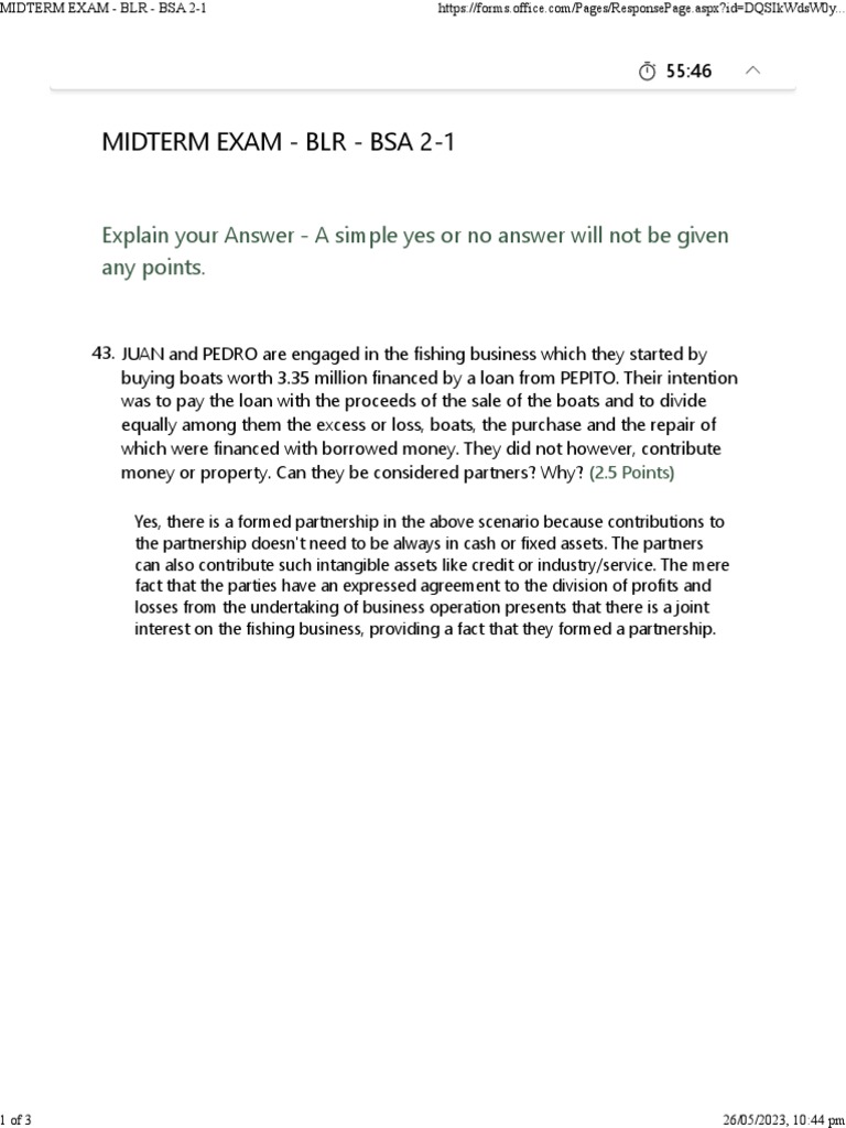Midterm Exam - BLR - Bsa 2-1 2 | PDF
