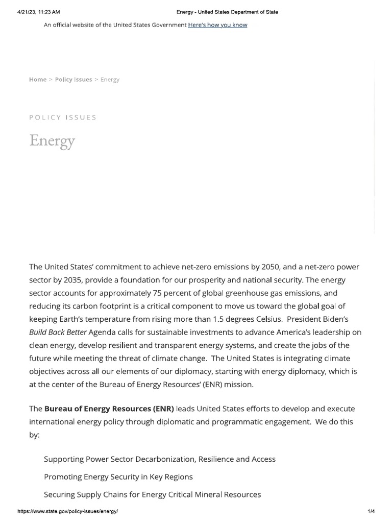 Energy United States Department of State PDF