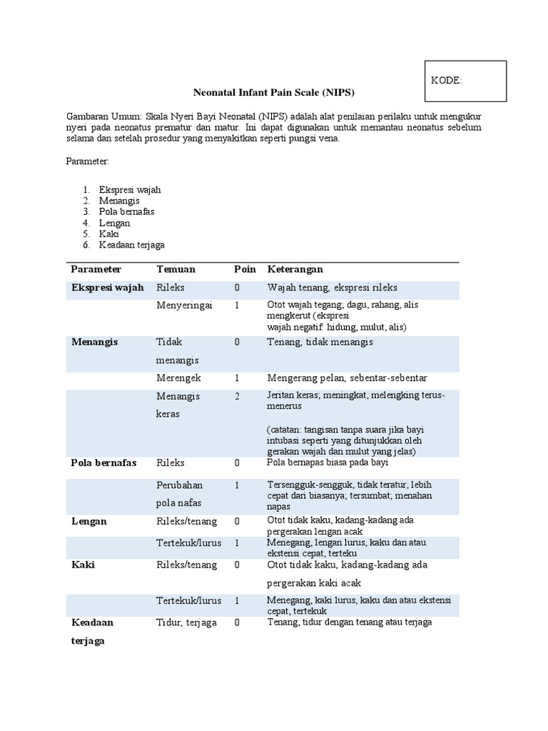 Skala Nyeri Neonatal (NIPS) | PDF