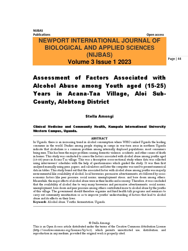 Alcohol Abuse Factors Among Ugandan Youth | PDF | Ethanol | Alcoholism